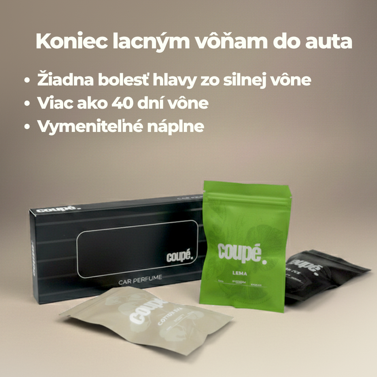 Štartovací set vône do auta Coupe Aroma držiak a tri rôzne vône
